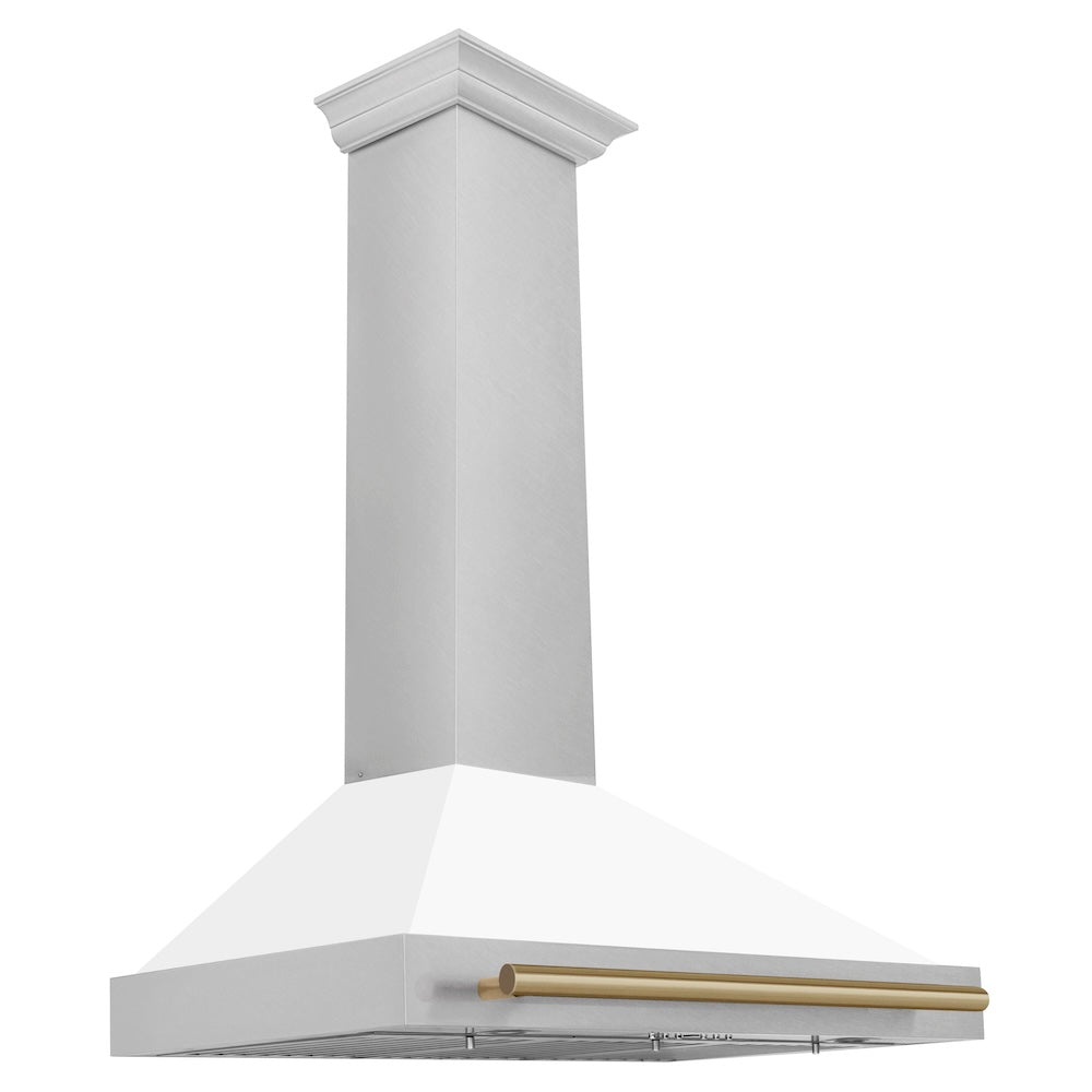 ZLINE Autograph Edition 36-inch range hood in satin stainless steel and champagne bronze accents KB4SNZ-WM36-CB