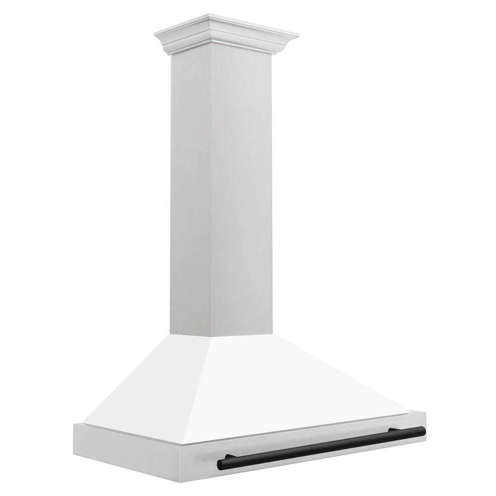 ZLINE Autograph Edition 36-inch range hood in satin stainless steel and matte black accents KB4SNZ-WM36-MB, side view