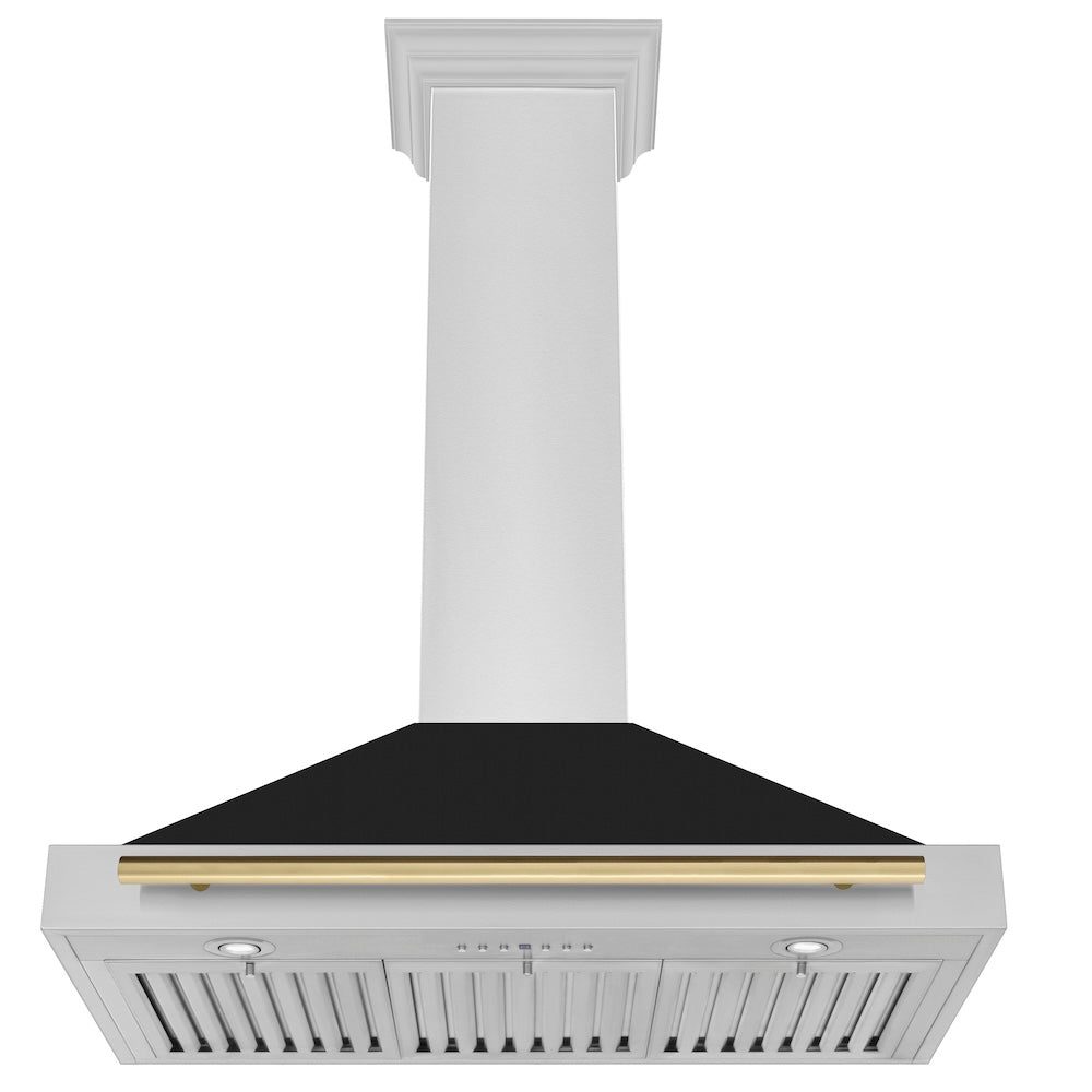 ZLINE Autograph Edition 36-inch range hood in black matte and champagne bronze accents KB4STZ-BLM36-CB, view 5
