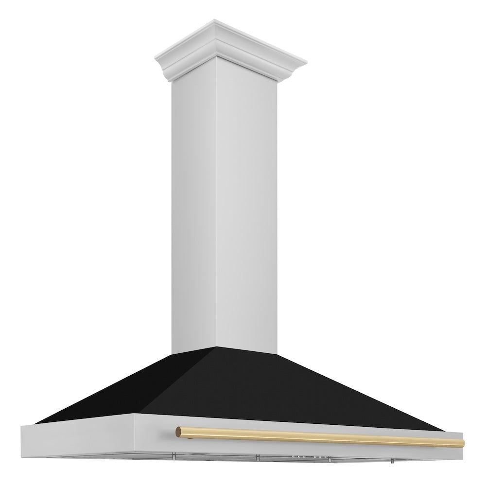 ZLINE Autograph Edition 48-inch range hood in black matte and champagne bronze accents KB4STZ-BLM48-CB