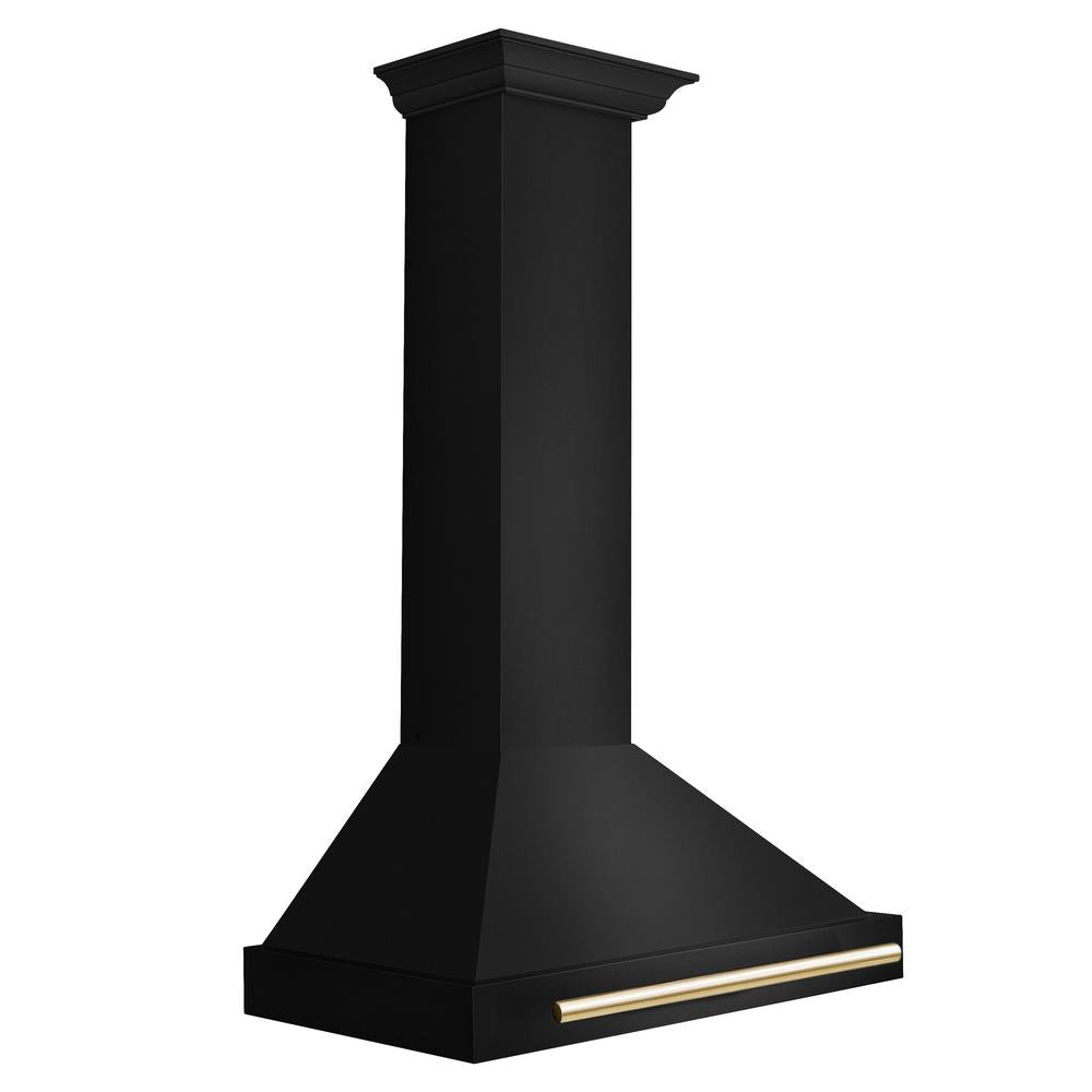 ZLINE Autograph Edition 30-inch range hood in black stainless steel and polished gold accents BSKB4Z-30-G, side view