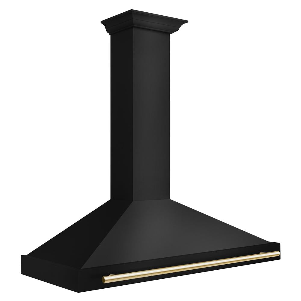 ZLINE Autograph Edition 48-inch range hood in black stainless steel and polished gold accents BSKB4Z-48-G, side view