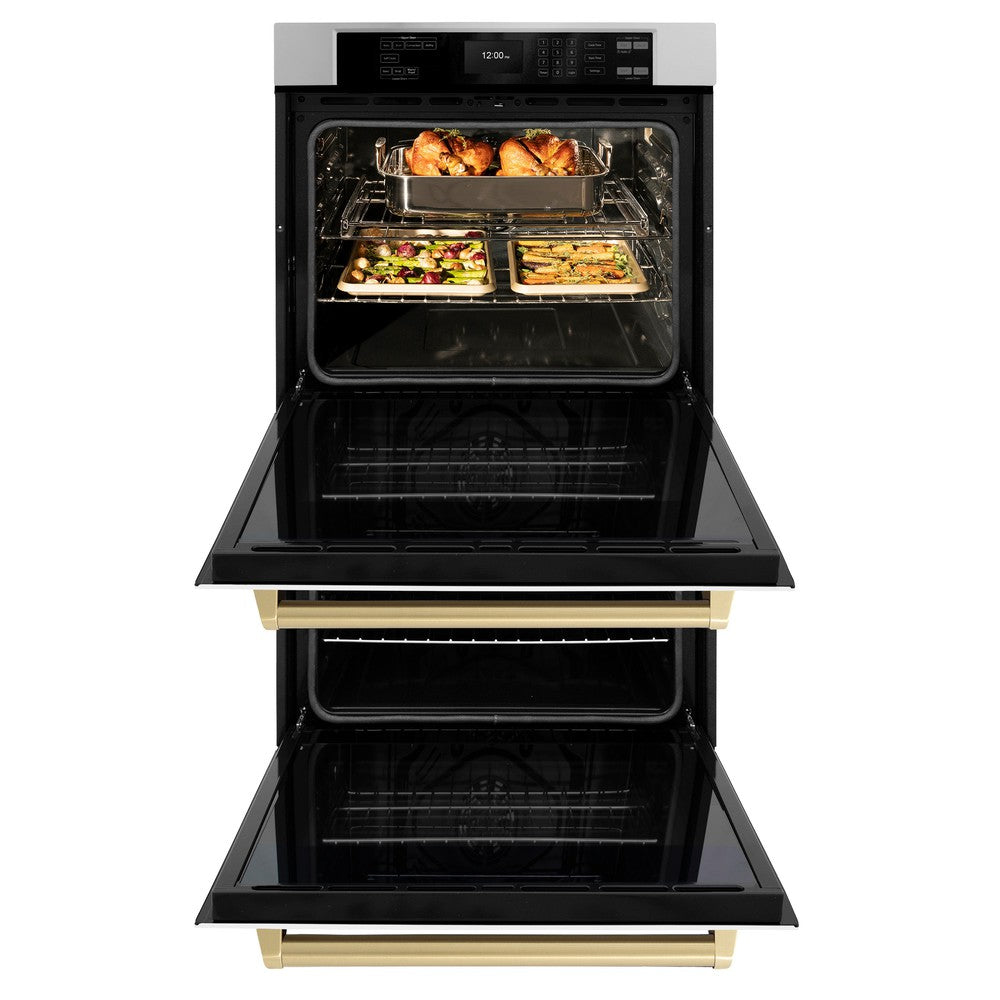 ZLINE Autograph Edition Professional 30-inch wall oven in stainless steel with white matte door and champagne bronze accents WADZ-WM-30-CB, front view