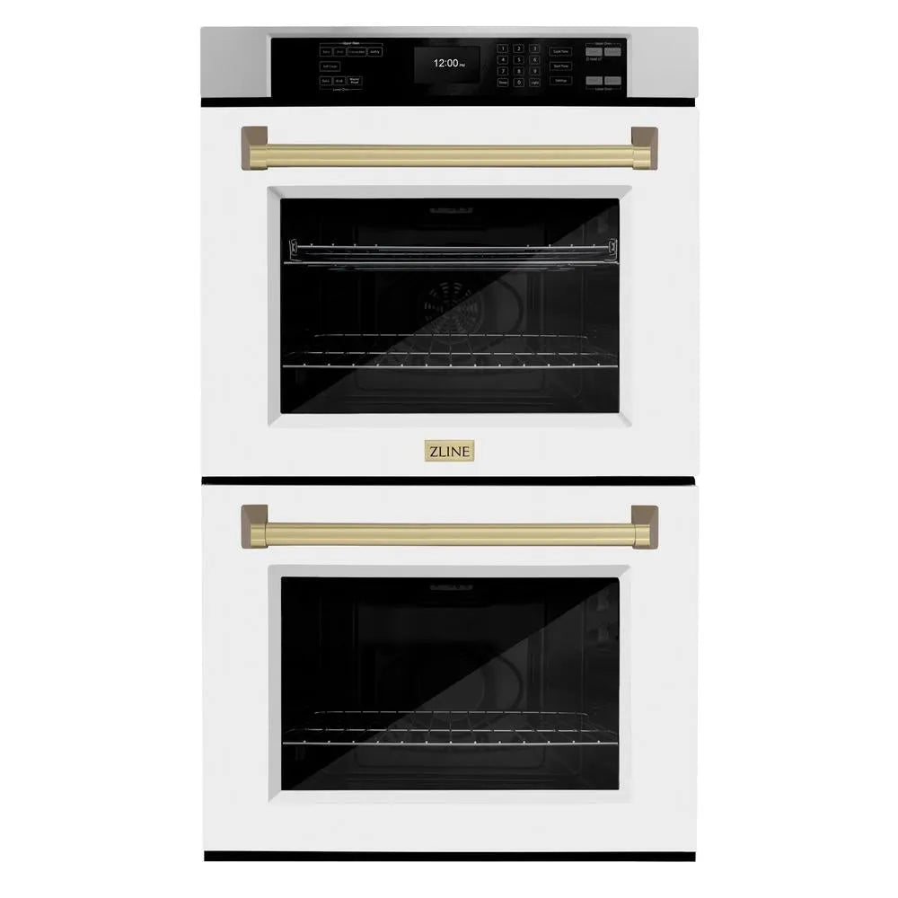 ZLINE Autograph Edition Professional 30-inch wall oven in stainless steel with white matte door and champagne bronze accents WADZ-WM-30-CB