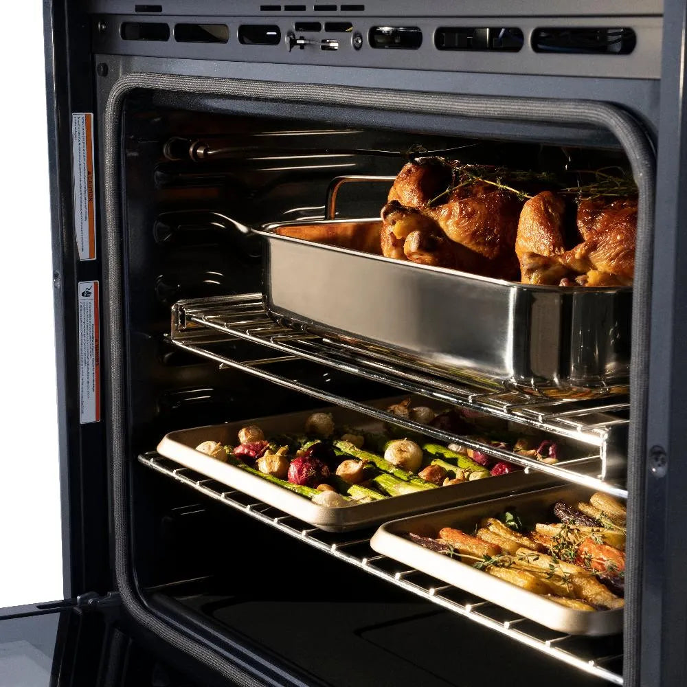 ZLINE Autograph Edition Professional 30-inch wall oven in stainless steel with white matte door and polished gold accents WADZ-WM-30-G, detail