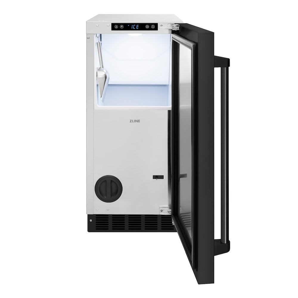 ZLINE Touchstone 15-inch ice maker in black stainless steel ICCD-BS-15, front view