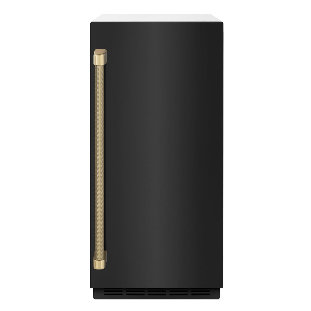 ZLINE Autograph Edition Touchstone 15-inch ice maker in black stainless steel and champagne bronze accents ICCDZ-BS-15-KCB