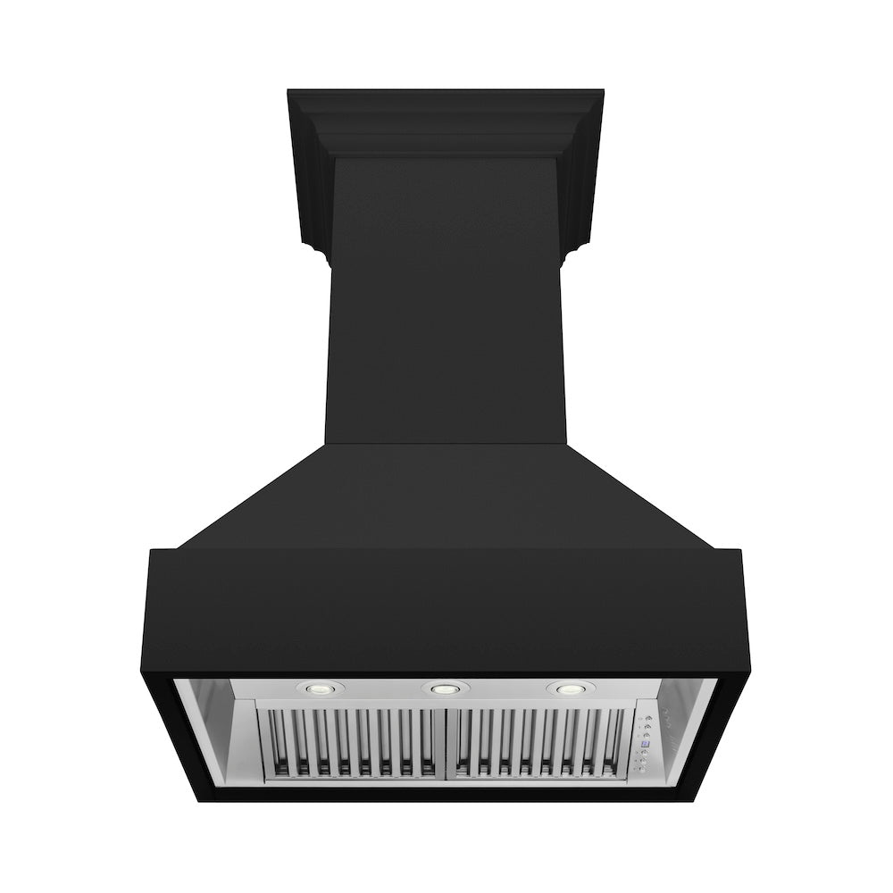 ZLINE Wooden 36-inch range hood in rustic black 355CC-36, front view