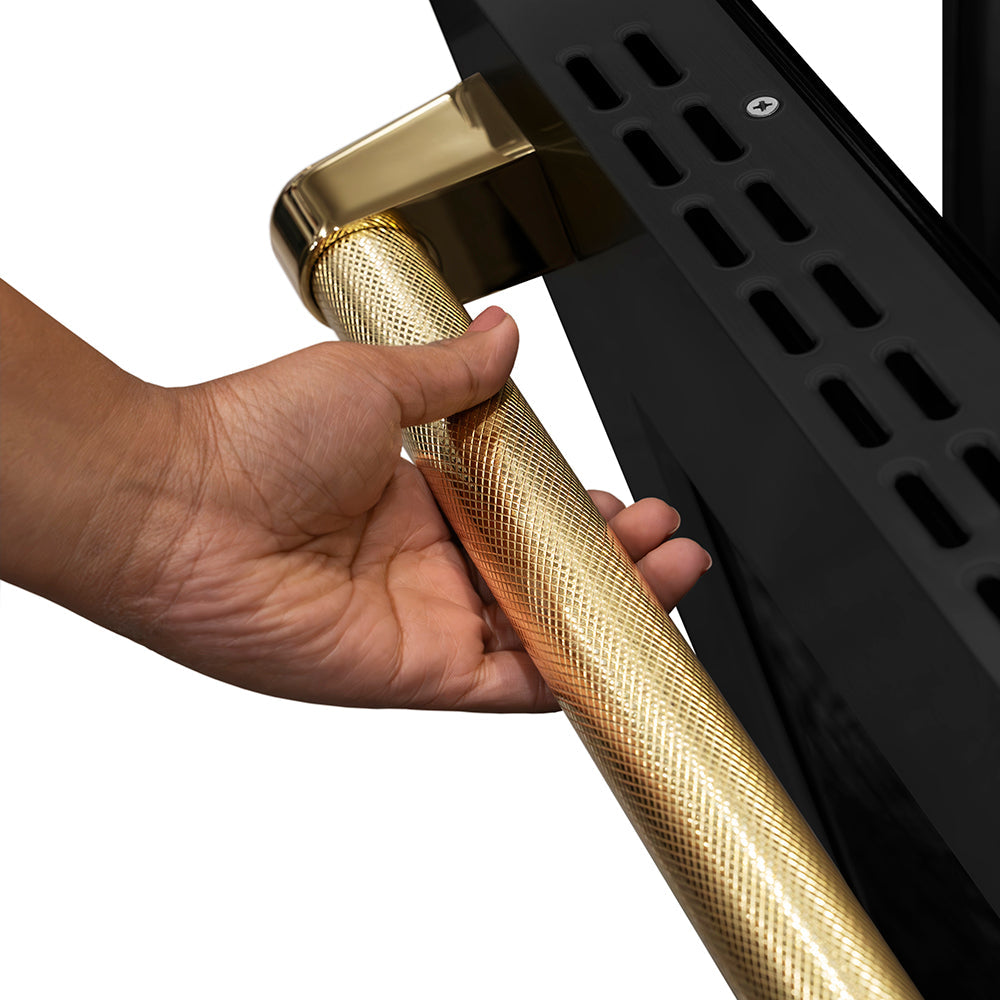 ZLINE Autograph Edition Paramount 36-inch range in black stainless steel and polished gold accents PSGRBZ-36-KG, detail