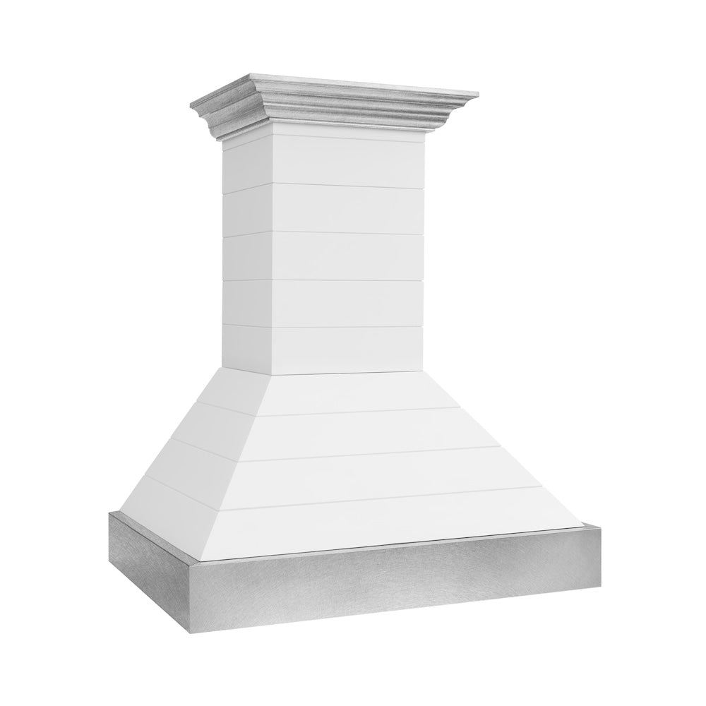 ZLINE Wooden 36-inch range hood in rustic shiplap bright white 365WW-36, view 3