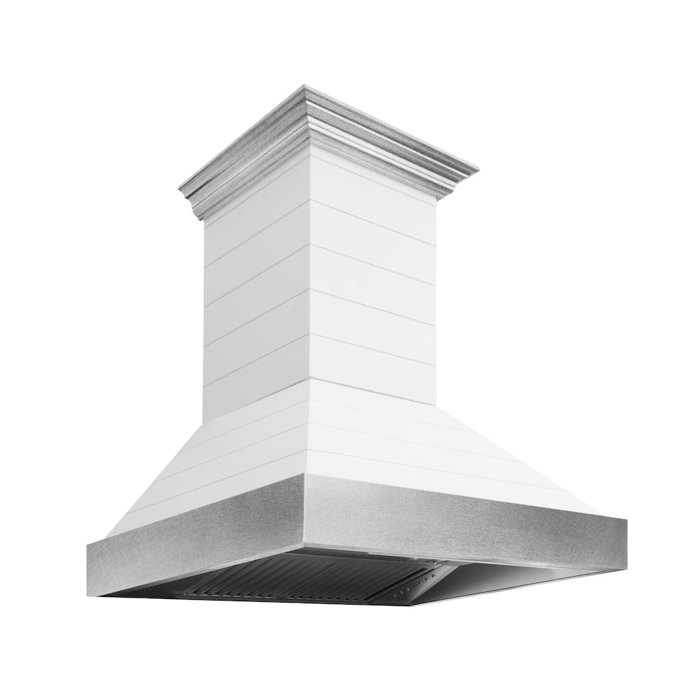 ZLINE Wooden 36-inch range hood in rustic shiplap bright white 365WW-36, view 4