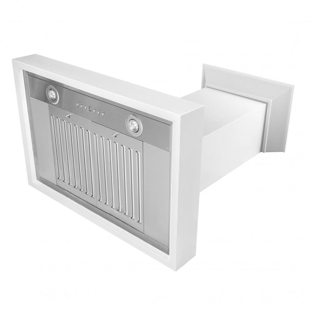 ZLINE Wooden 30-inch range hood in smooth bright white KBWW-30, side view