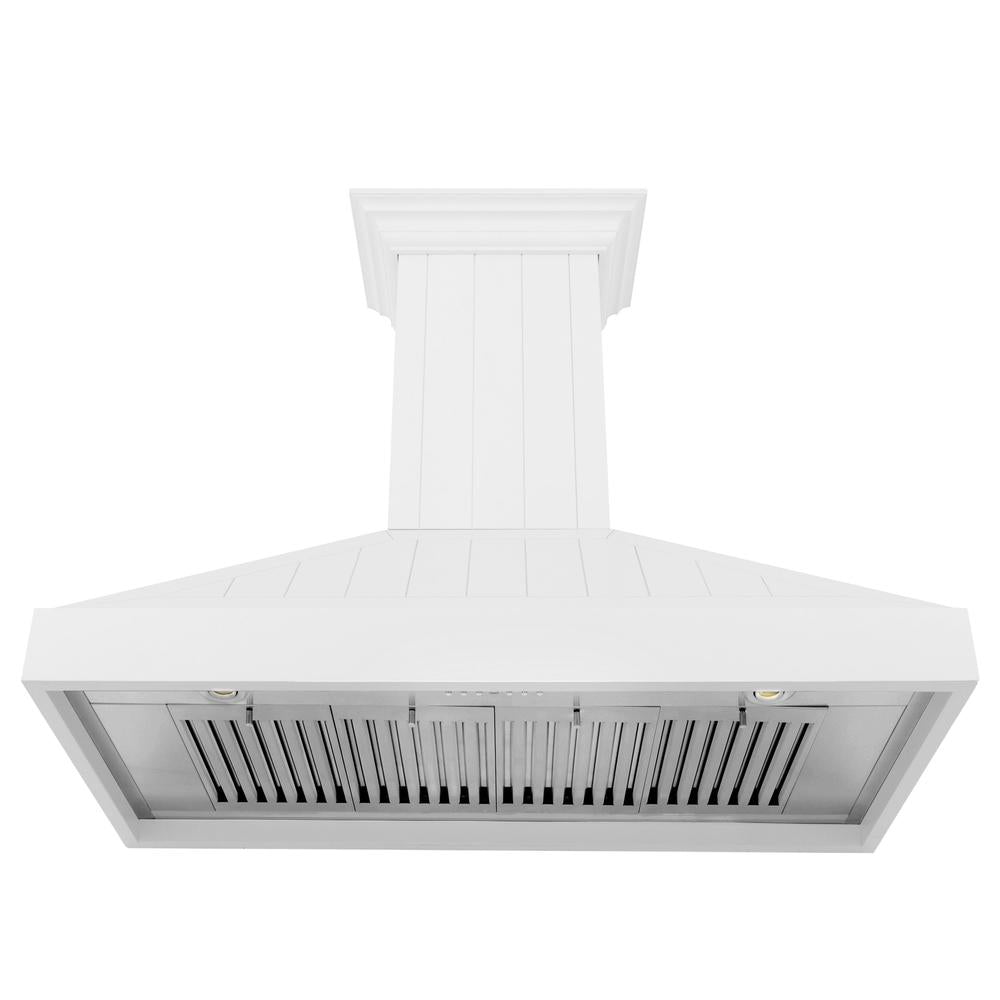 ZLINE Wooden 48-inch range hood in shiplap bright white KPWW-48, front view