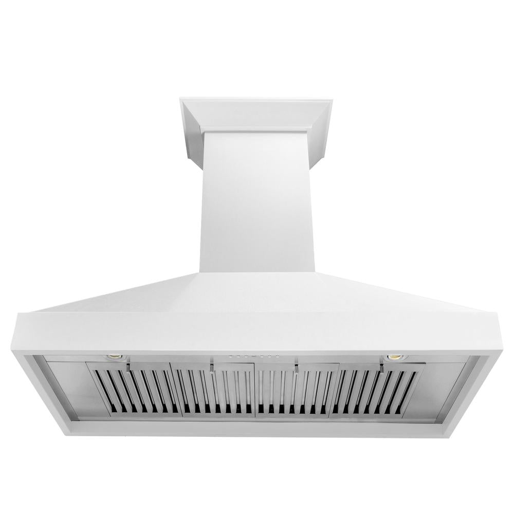 ZLINE Wooden 48-inch range hood in smooth bright white KBWW-48, front view