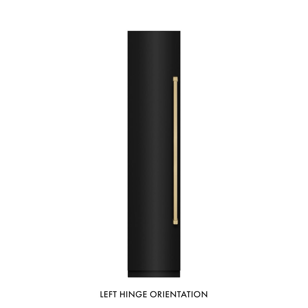 ZLINE Autograph Edition 18-inch freezer in black stainless steel with graphite gray interior and champagne bronze accents RCFVLZ-BS-18-CB, front view