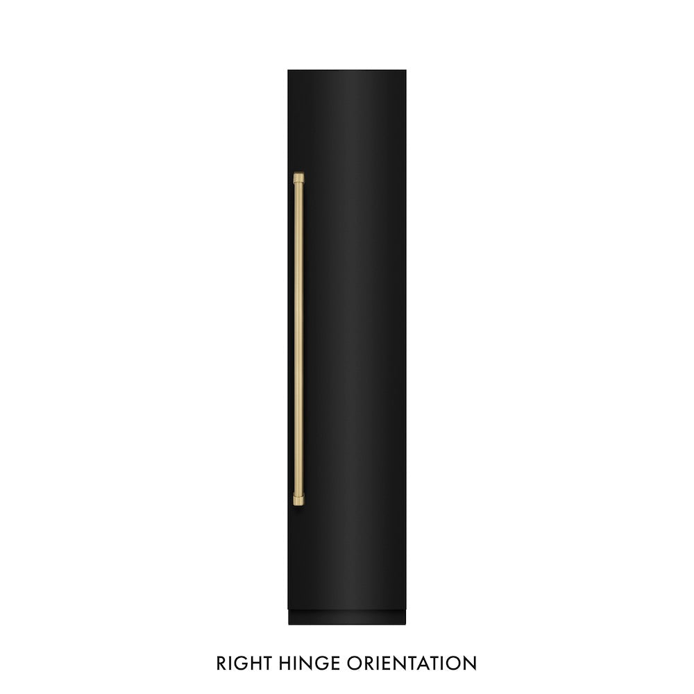 ZLINE Autograph Edition 18-inch freezer in black stainless steel with graphite gray interior and champagne bronze accents RCFVRZ-BS-18-CB, front view