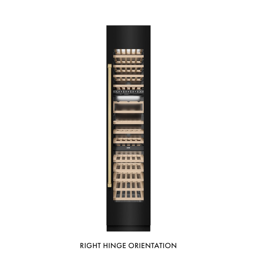 ZLINE Autograph Edition 18-inch wine cooler in black stainless steel with graphite gray interior and champagne bronze accents RCWVRZ-BS-18-CB