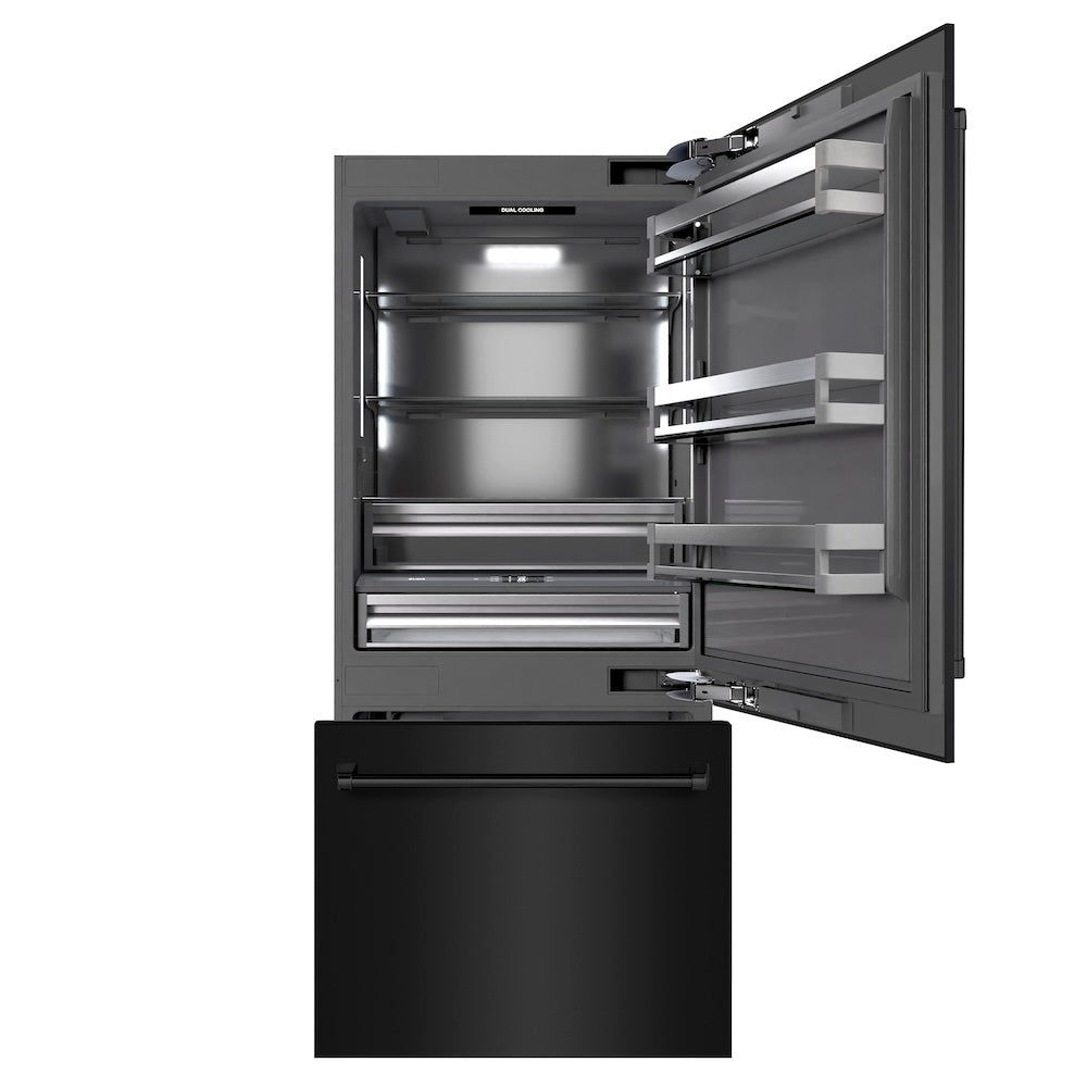 ZLINE 36-inch refrigerator in black stainless steel with graphite gray interior GRBIT-BS-36, front view