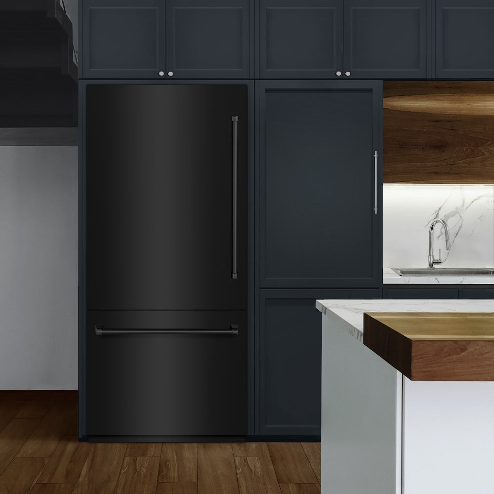 ZLINE 36-inch refrigerator in black stainless steel with graphite gray interior GRBIT-BS-36, view 2