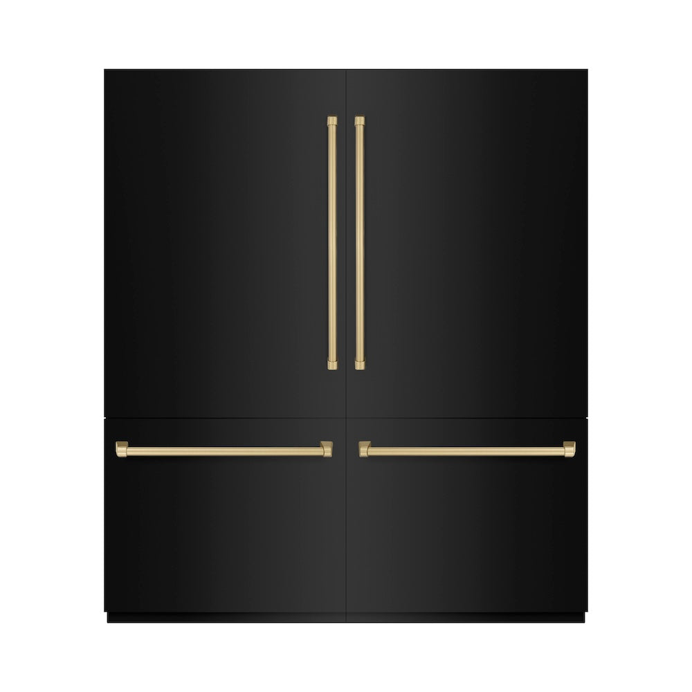 ZLINE Autograph Edition 72-inch refrigerator in black stainless steel with graphite gray interior and champagne bronze accents GRBITZ-BS-72-CB, front view