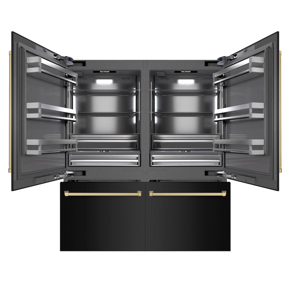 ZLINE Autograph Edition 72-inch refrigerator in black stainless steel with graphite gray interior and champagne bronze accents GRBITZ-BS-72-CB, front view