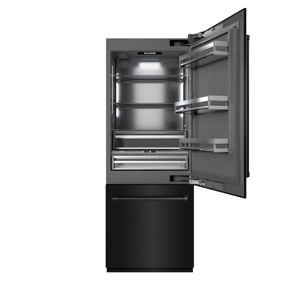 ZLINE 30-inch refrigerator in black stainless steel with graphite gray interior GRBIV-BS-30, front view