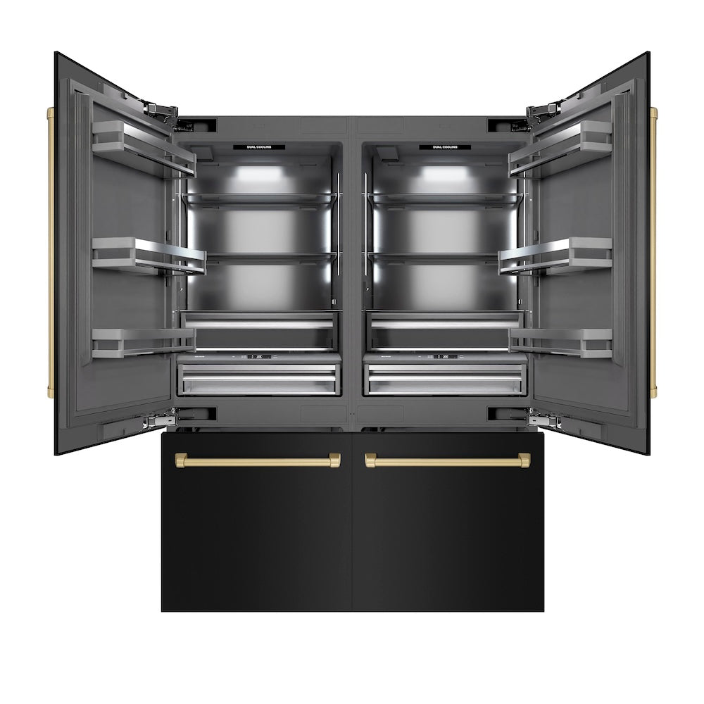 ZLINE Autograph Edition 60-inch refrigerator in black stainless steel with graphite gray interior and champagne bronze accents GRBIVZ-BS-60-CB, front view