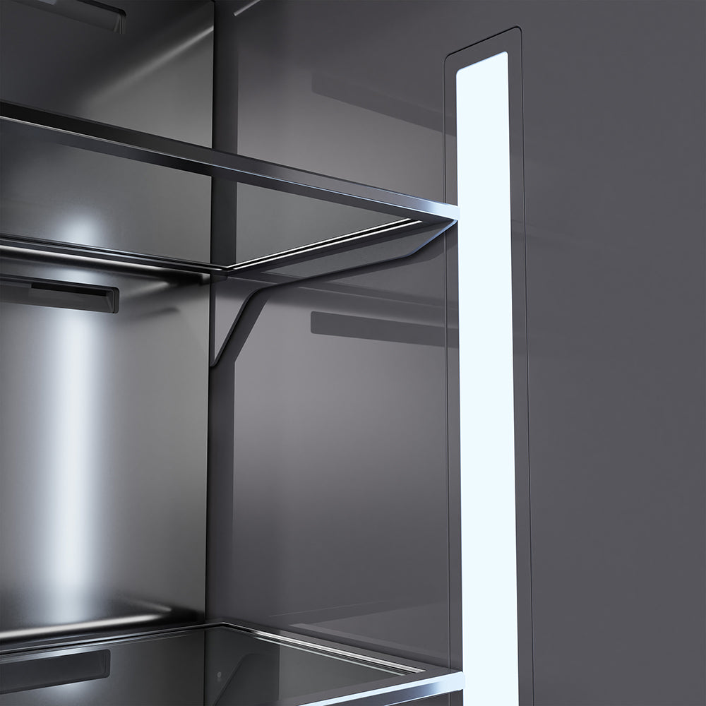 ZLINE Autograph Edition 60-inch refrigerator in black stainless steel with graphite gray interior and polished gold accents GRBIVZ-BS60KG, view 6