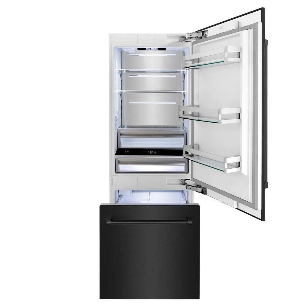 ZLINE 30-inch refrigerator in black stainless steel with bright white interior RBIV-BS-30, front view