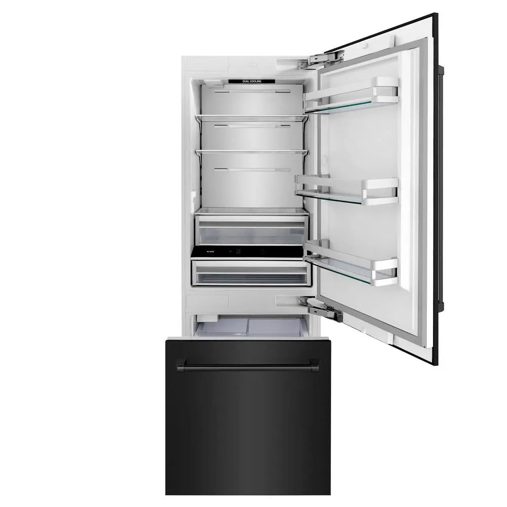 ZLINE 30-inch refrigerator in black stainless steel with bright white interior RBIV-BS-30, front view