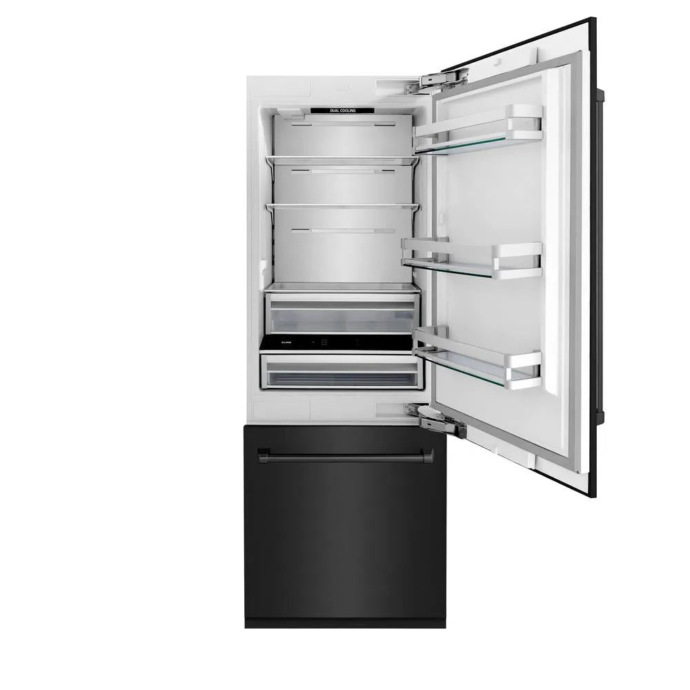 ZLINE 30-inch refrigerator in black stainless steel with bright white interior RBIV-BS-30, front view