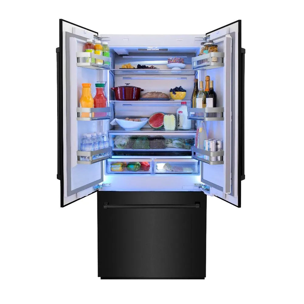ZLINE 36-inch refrigerator in black stainless steel with bright white interior RBIV-BS-36, front view