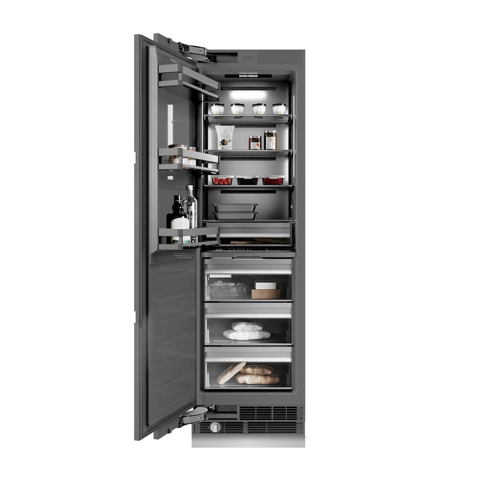 ZLINE Autograph Edition 24-inch freezer, panel ready with graphite gray interior and polished gold accents RBCFVZ-24-G, front view