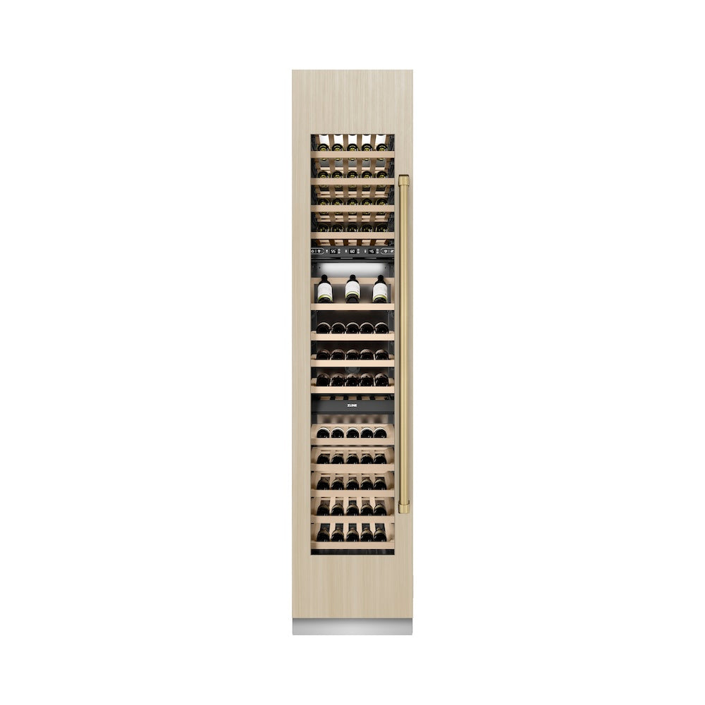 ZLINE Autograph Edition 18-inch wine cooler, panel ready with graphite gray interior and champagne bronze accents RBCWVLZ-18-CB, front view