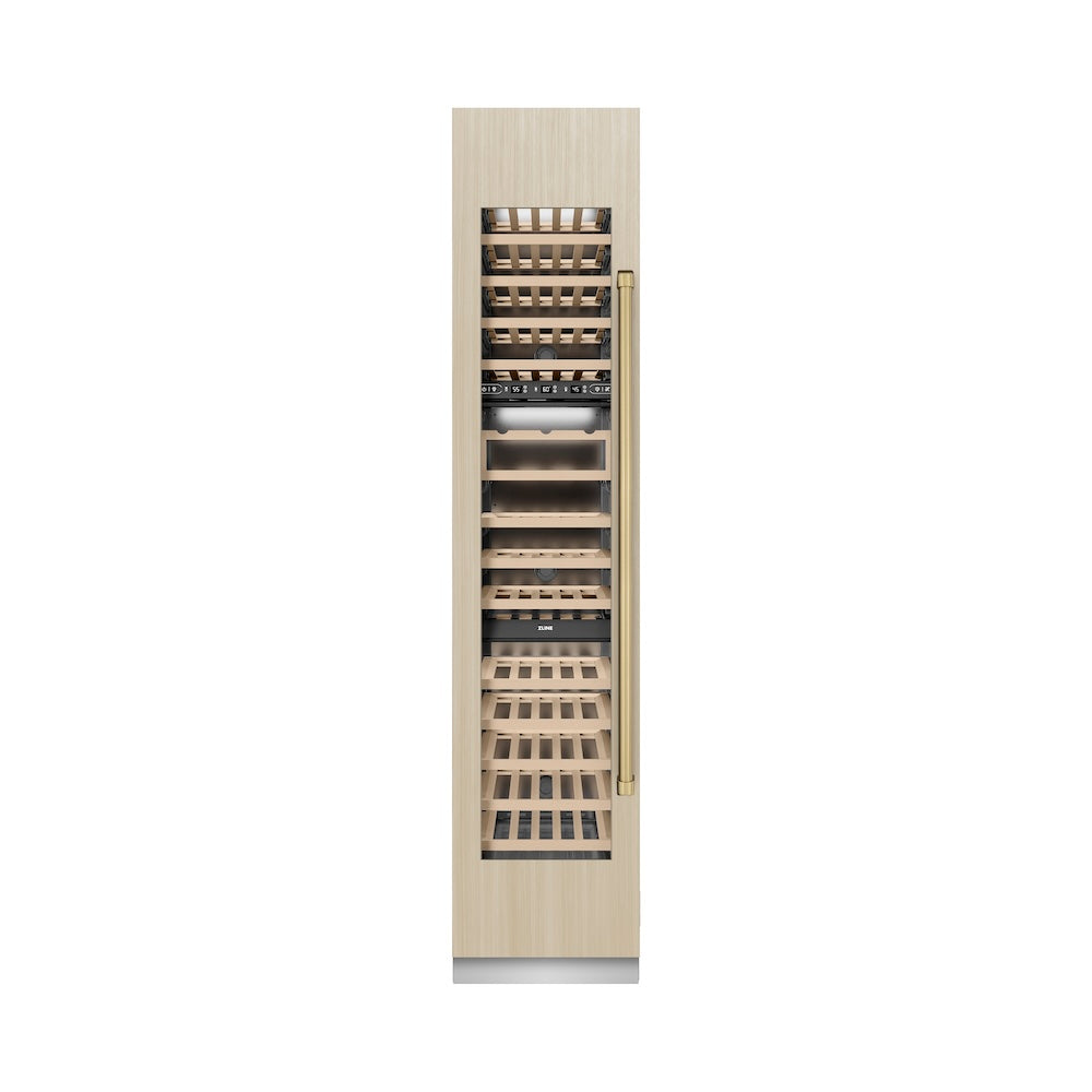 ZLINE Autograph Edition 18-inch wine cooler, panel ready with graphite gray interior and champagne bronze accents RBCWVLZ-18-CB, front view