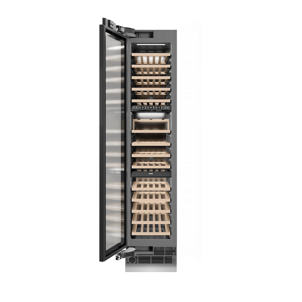 ZLINE Autograph Edition 18-inch wine cooler, panel ready with graphite gray interior and polished gold accents RBCWVLZ-18-G, front view