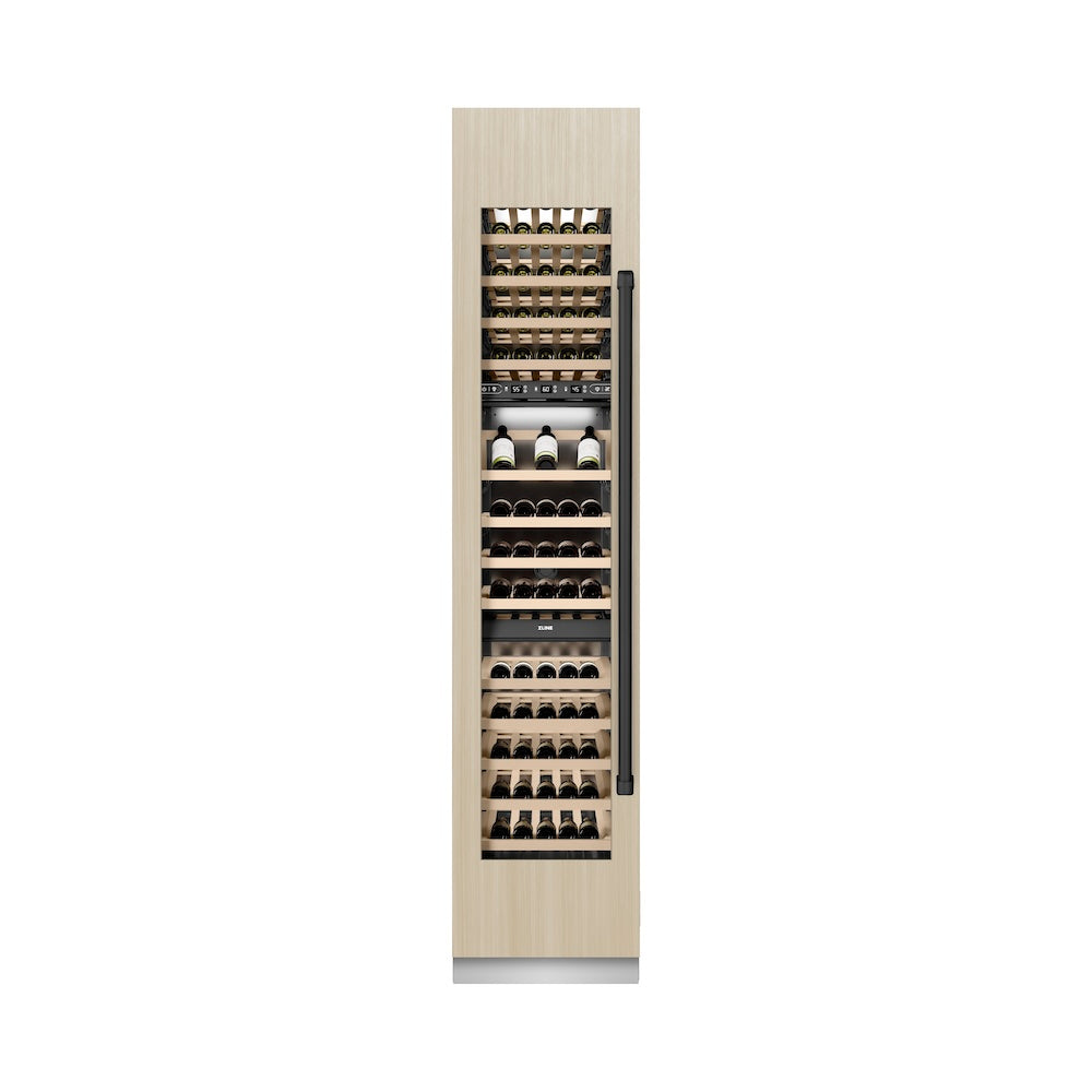 ZLINE Autograph Edition 18-inch wine cooler, panel ready with graphite gray interior and matte black accents RBCWVLZ-18-MB, front view