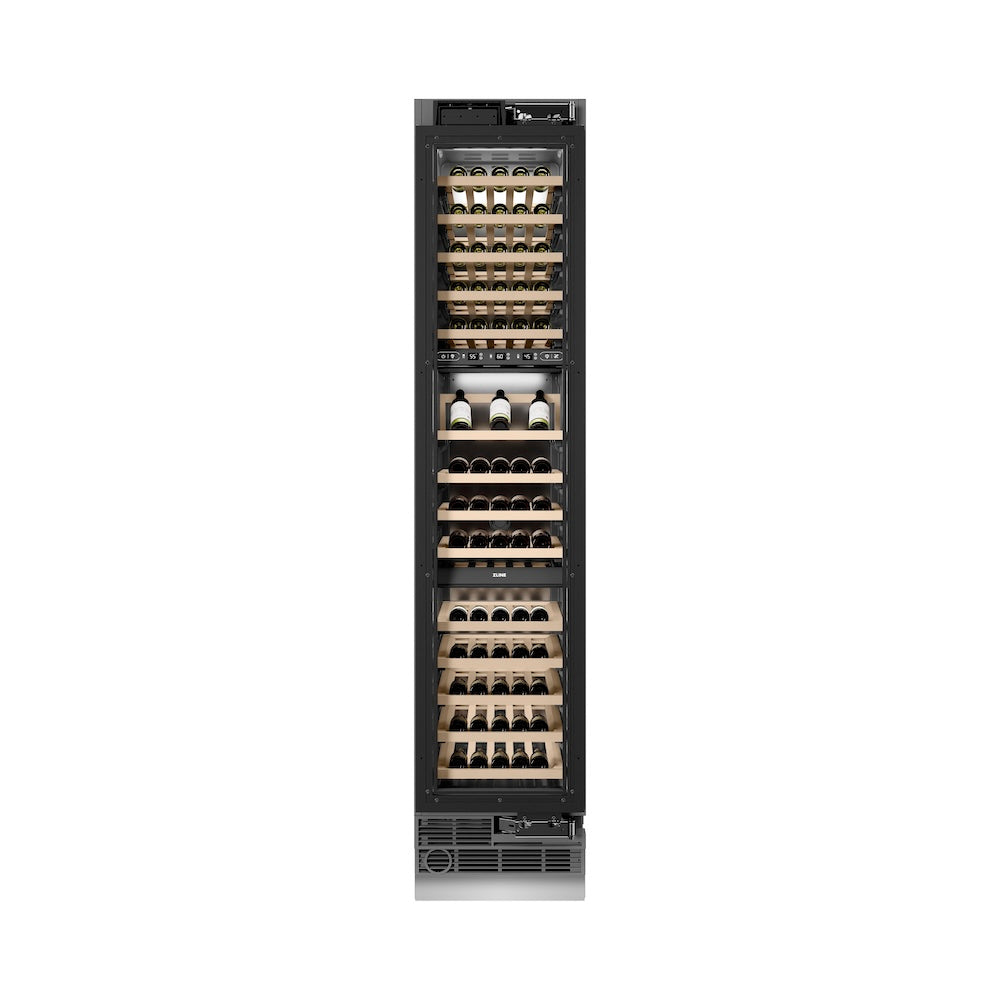 ZLINE Autograph Edition 18-inch wine cooler, panel ready with graphite gray interior and matte black accents RBCWVRZ-18-MB, front view
