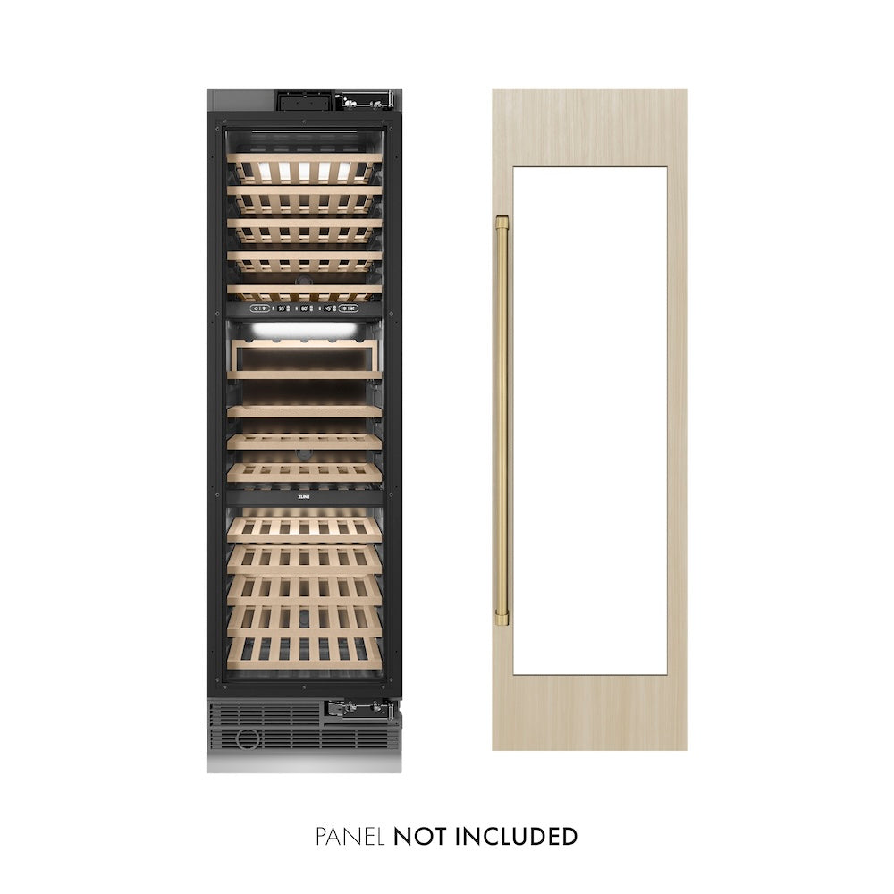 ZLINE Autograph Edition 24-inch wine cooler, panel ready with graphite gray interior and champagne bronze accents RBCWVZ-24-CB