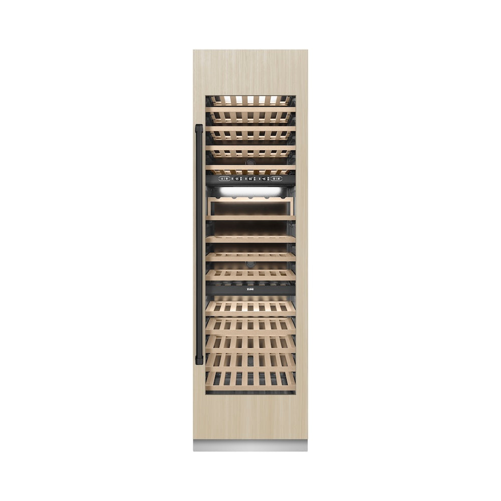 ZLINE Autograph Edition 24-inch wine cooler, panel ready with graphite gray interior and matte black accents RBCWVZ-24-MB, front view
