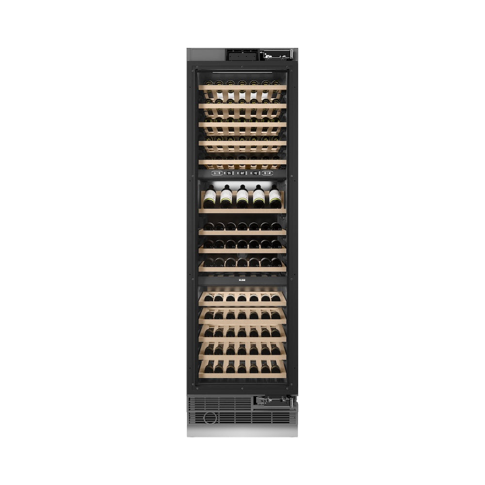 ZLINE Autograph Edition 24-inch wine cooler, panel ready with graphite gray interior and matte black accents RBCWVZ-24-MB, front view