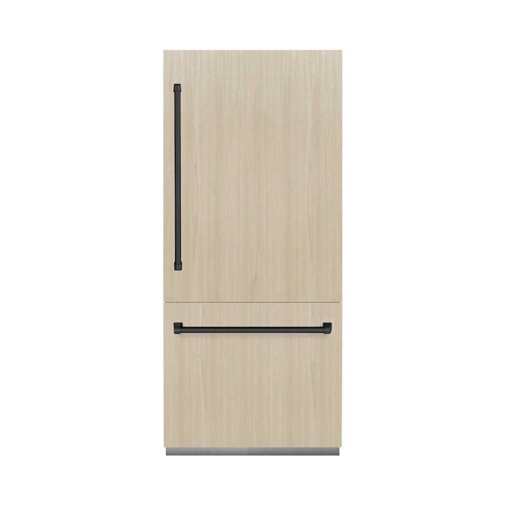 ZLINE Autograph Edition 36-inch refrigerator, panel ready with graphite gray interior and matte black accents GRBITZ-36-MB, front view