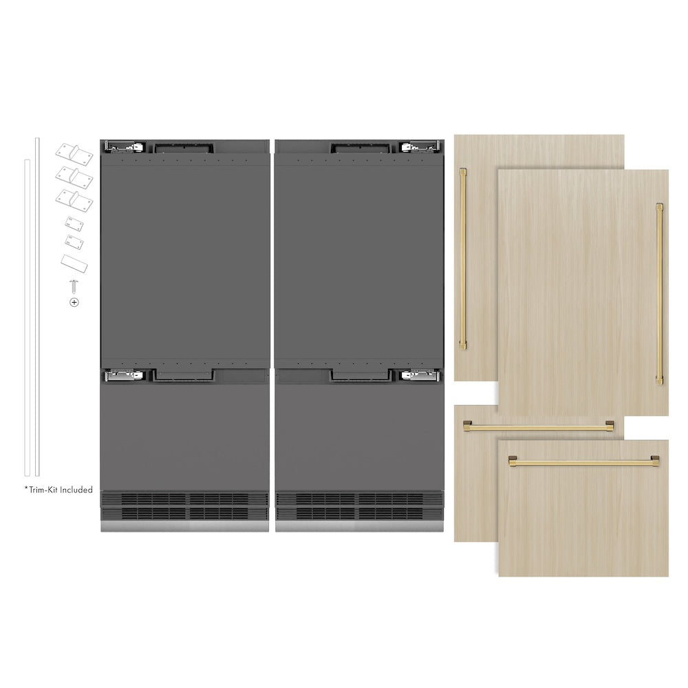 ZLINE Autograph Edition 72-inch refrigerator, panel ready with graphite gray interior and polished gold accents GRBITZ-72-G, front view