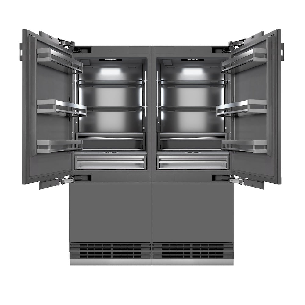 ZLINE Autograph Edition 60-inch refrigerator, panel ready with graphite gray interior and polished gold accents GRBIVZ-60-G, front view
