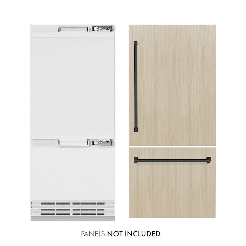 ZLINE Autograph Edition 36-inch refrigerator, panel ready with bright white interior and matte black accents RBITZ-36-MB