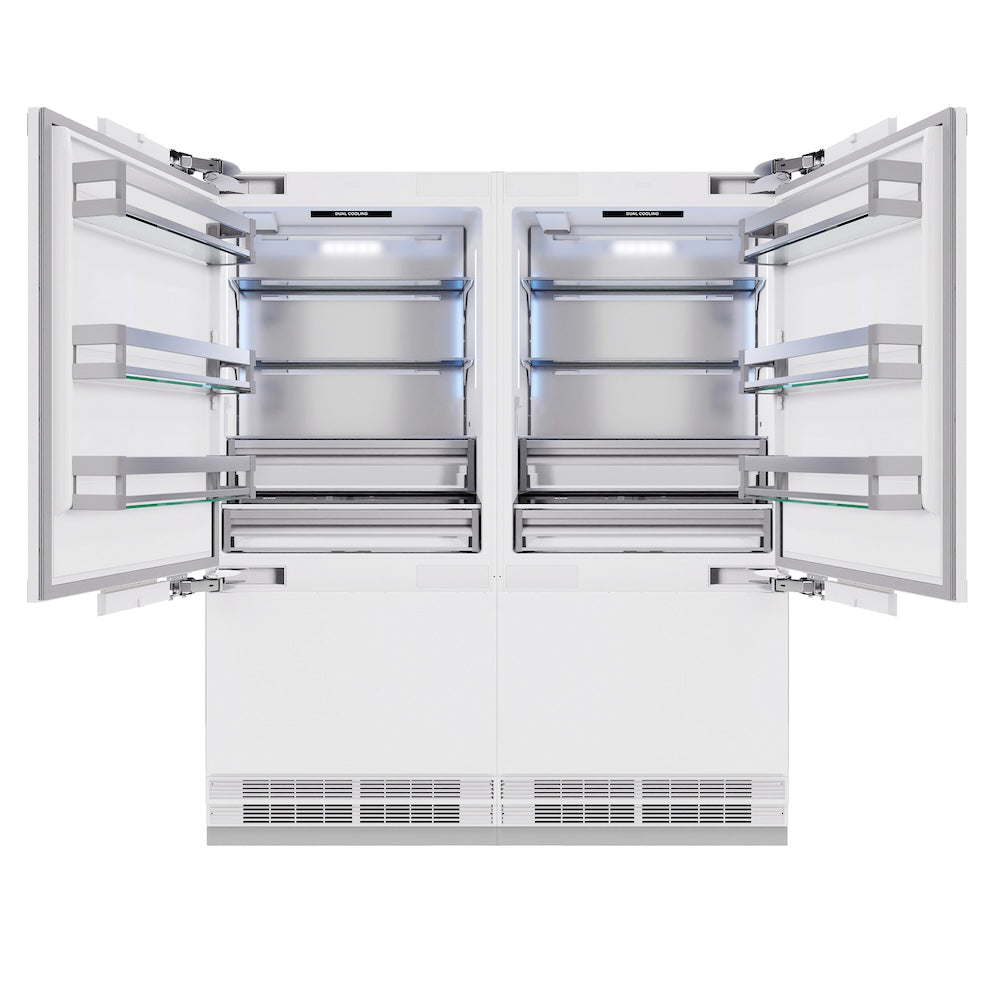 ZLINE Autograph Edition 72-inch refrigerator, panel ready with bright white interior and polished gold accents RBITZ-72-G, front view