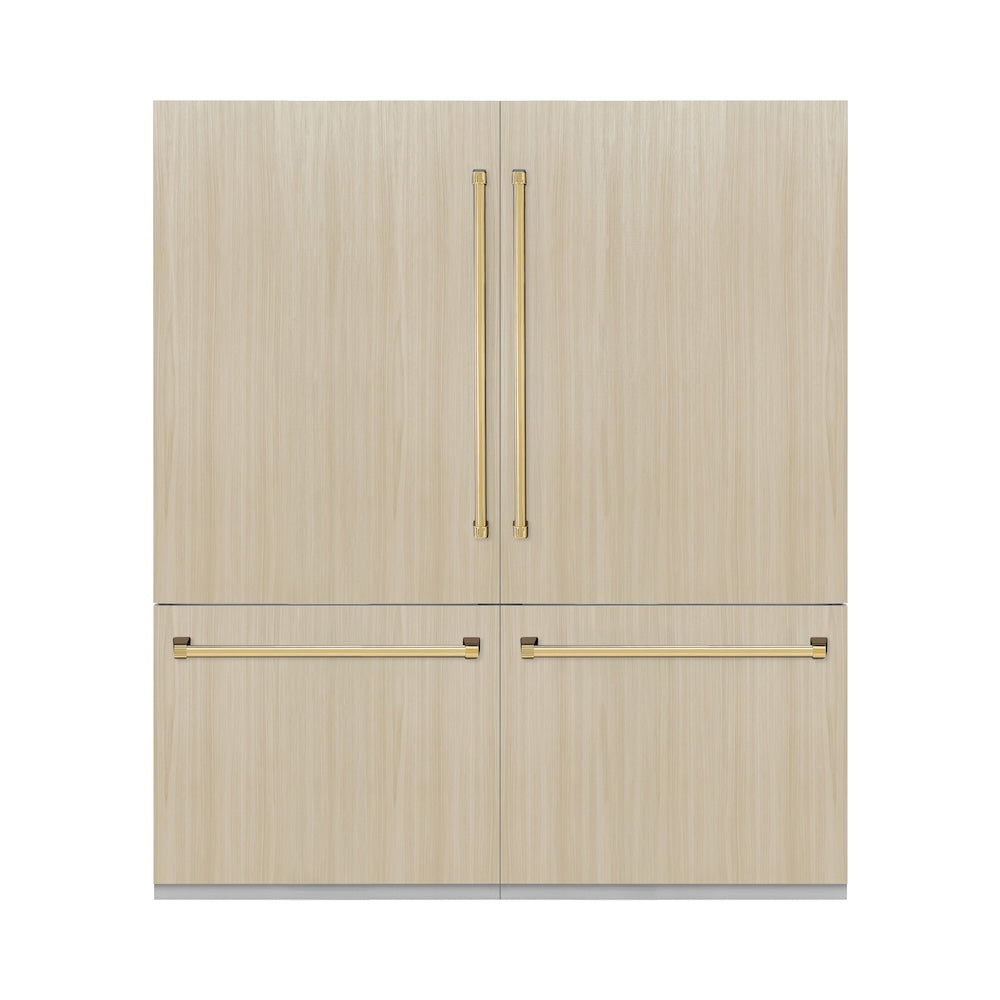 ZLINE Autograph Edition 72-inch refrigerator, panel ready with bright white interior and polished gold accents RBITZ-72-G, front view