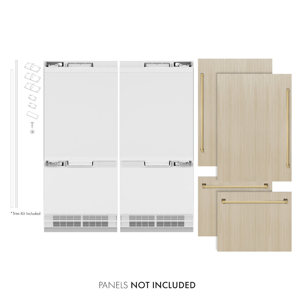 ZLINE Autograph Edition 72-inch refrigerator, panel ready with bright white interior and polished gold accents RBITZ-72-G