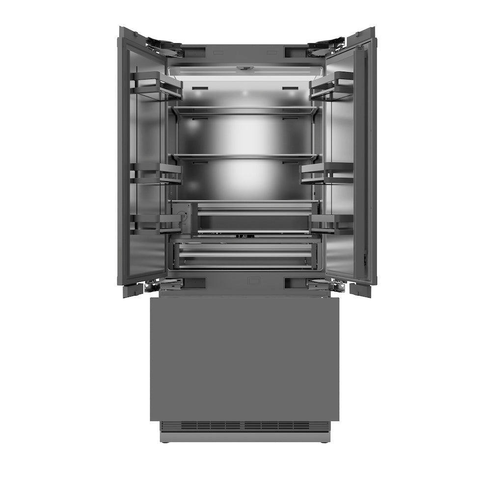 ZLINE Autograph Edition 36-inch refrigerator, panel ready with stainless steel interior and matte black accents SRBIVZ-36-MB