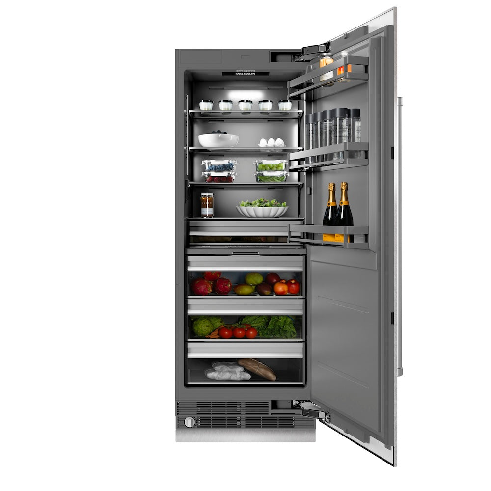 ZLINE 30-inch refrigerator in satin stainless steel with graphite gray interior RCRV-SN-30, front view